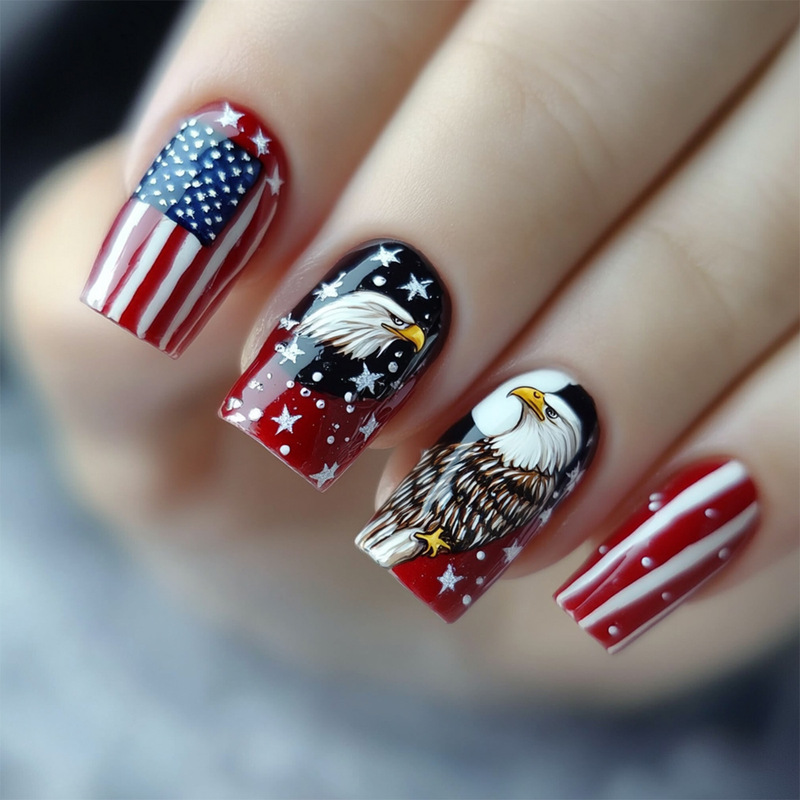 American Independence Day Red and White Stripes American Flag Eagle Design Chinese Wear Manicure Patch Finished Nails