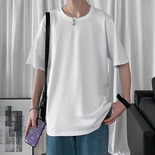 Candy color short-sleeved T-shirt men's summer Korean trend loose casual bottoming shirt pure color all-matching five-quarter sleeve T-shirt