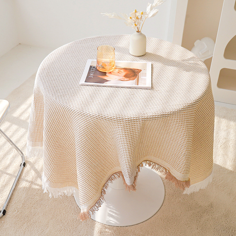 Ins estilo mantel Nórdico mantel de estilo francés escritorio mesa de café TV gabinete cubierta completa tela algodón Lino borla luz redonda lujo