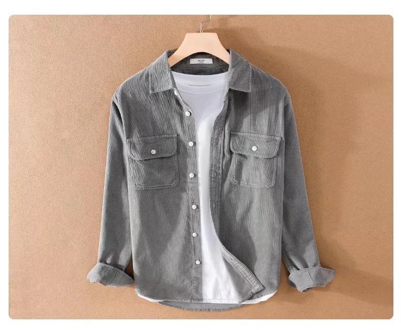 Stylish 2024 Fall Corduroy Long Sleeve Shirt for Men