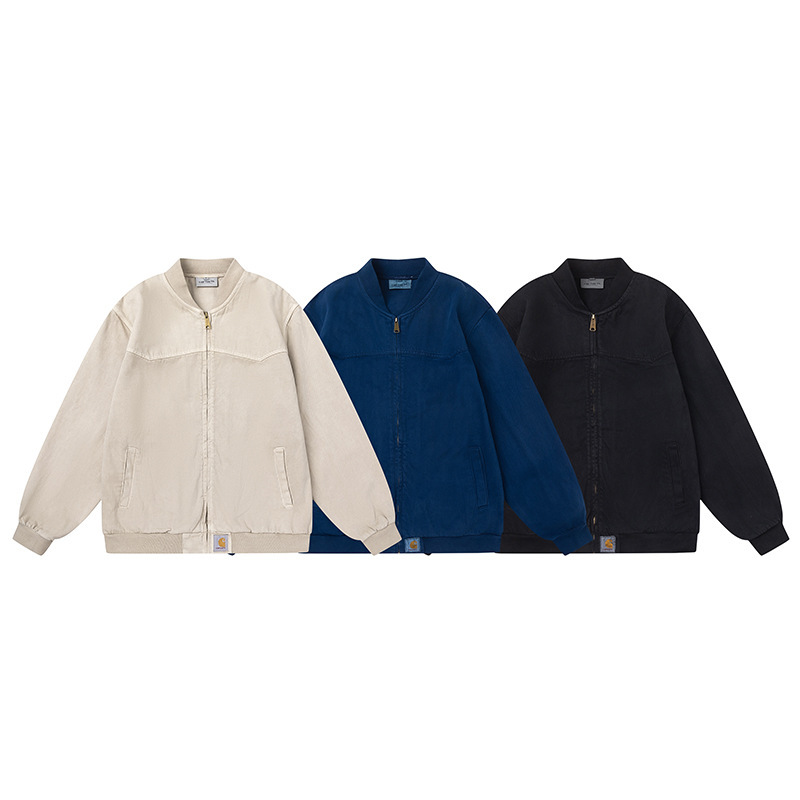 Men's Spring and Autumn Casual Fashion Washed Distressed Jacket Car Logo Zipper Outdoor Commuter Jacket