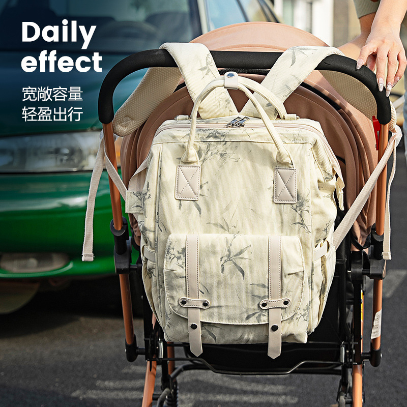 Chinese Style Hanging Stroller Bag Large Capacity Storage Bottle Backpack Large Outing Light Mother and Baby Mommy Bag