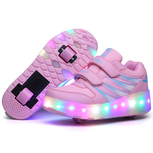 Overseas Ultra-Light Luminous Rechargeable Heelys Shoes Kidsren's Wheel Shoes Led Lights Boys and Girls Light Shoes Sports Flying Woven Shoes