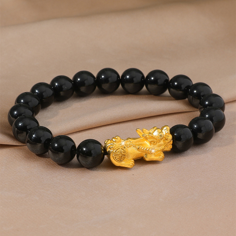 Online celebrity Live supply copper plated 24k gold bracelet Vietnam gold 10mm Buddha beads bracelet for men and women