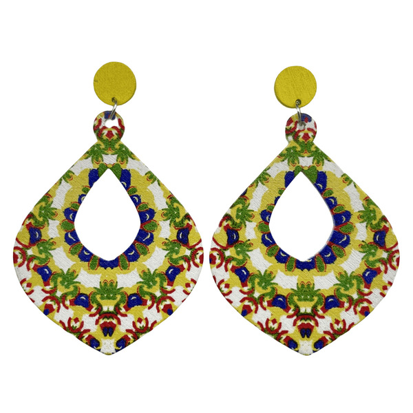 retro wooden long beach large earrings