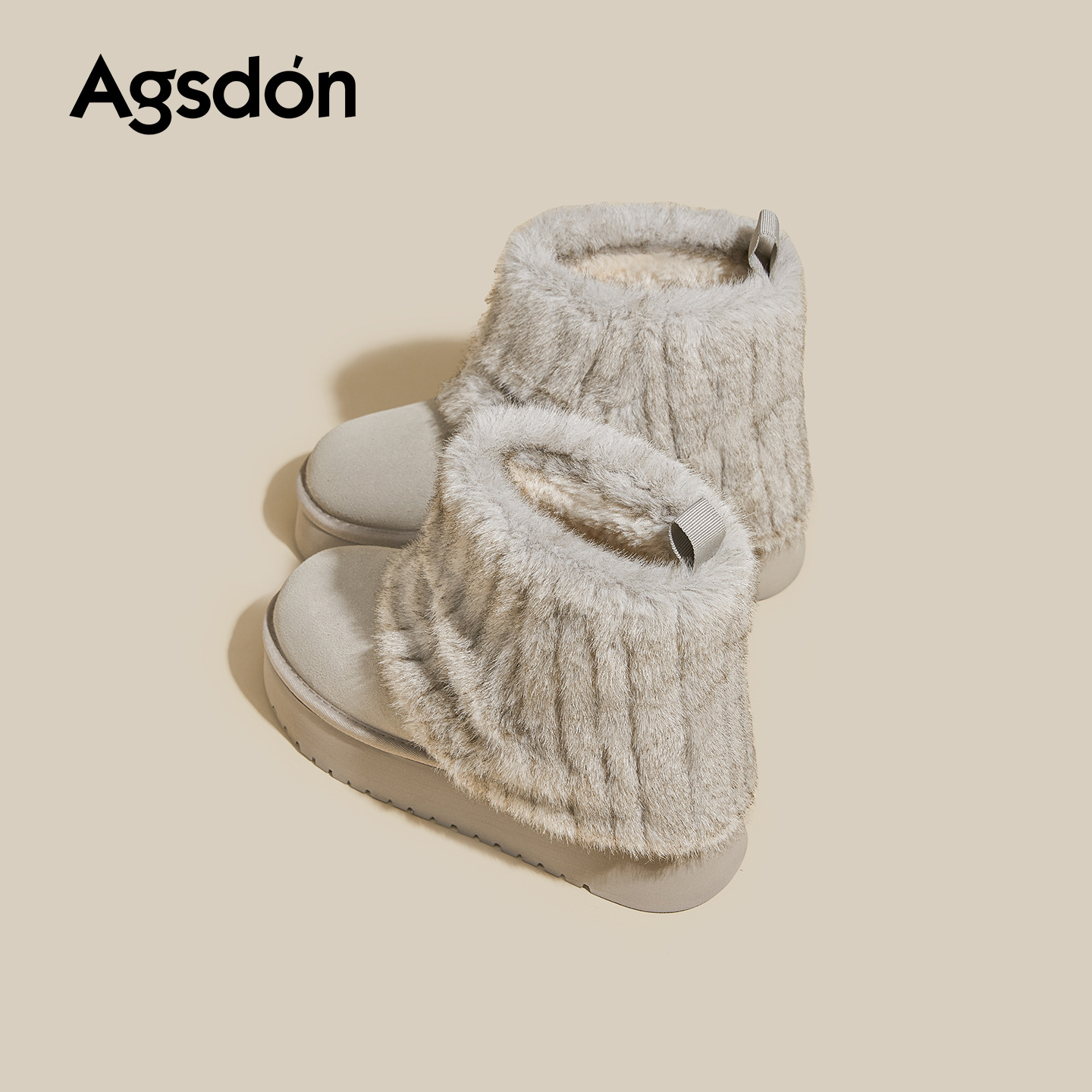 2025 nuevo invierno con una parte inferior gruesa de lana aumentando la altura de las botas de nieve grises para mujeres