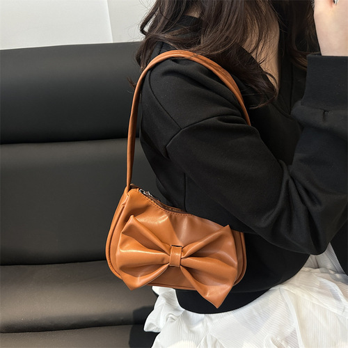 Elegant Solid Color Butterfly Knot Underarm Bag for Women, 2025 Summer Trendy Versatile Exquisite Mini Shoulder Bag