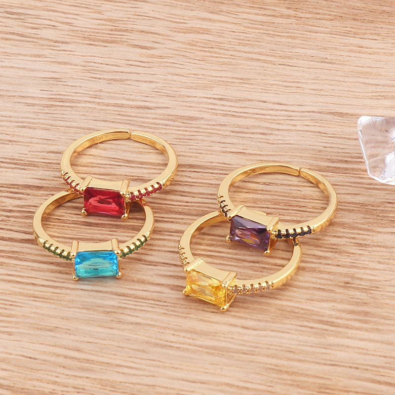 Fashion Square Copper Open Ring Inlay Zircon Copper Rings