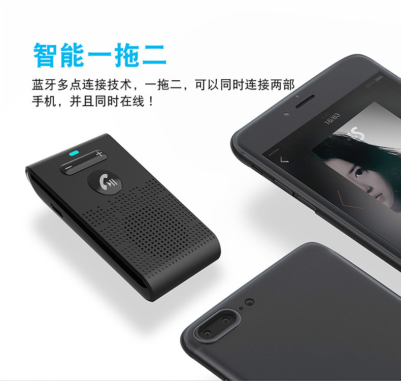 Cross-Border New Model Sp08 Car Bluetooth Hands-Free Device, Automatic Power On/Off, Siri Voice Control, Sun Visor Car Hands-Free Device