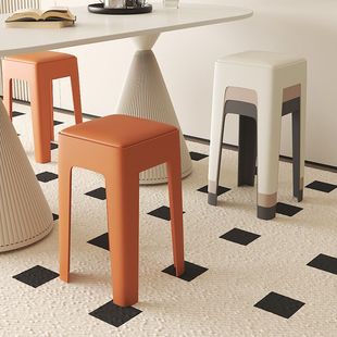 Stool for Home Use, Sturdy and Durable Plastic Soft-Packed Square Stool, Simple Bench, Storage Dining Table Stool, Stackable Cosmetic Stool Factory