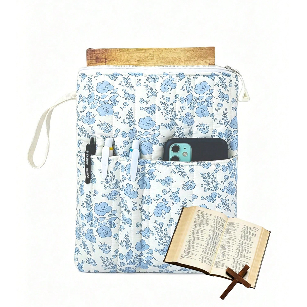 Cross-Border Floral Book Cover, Cosmetic Bag, Book Bag, Zipper Book Cover, Book Cover for Book Lovers, Book Storage Bag