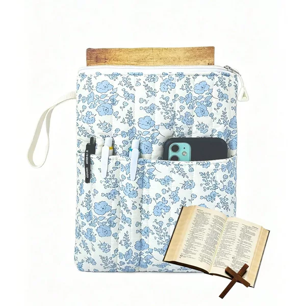 Cross-Border Floral Book Cover, Cosmetic Bag, Book Bag, Zipper Book Cover, Book Cover for Book Lovers, Book Storage Bag