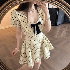 法式千金风波点蝴蝶结连衣裙女2025夏季新款小个子收腰显瘦短裙子