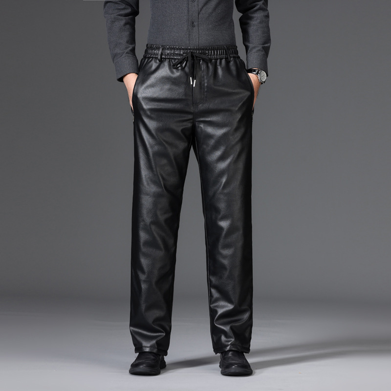 One-Piece Drop-Shipping Winter Fleece-Lined Thickened New Leather Pants, Three-Layer Fleece-Lined Thickened Graphene Thermal Pants for Middle-Aged and Elderly