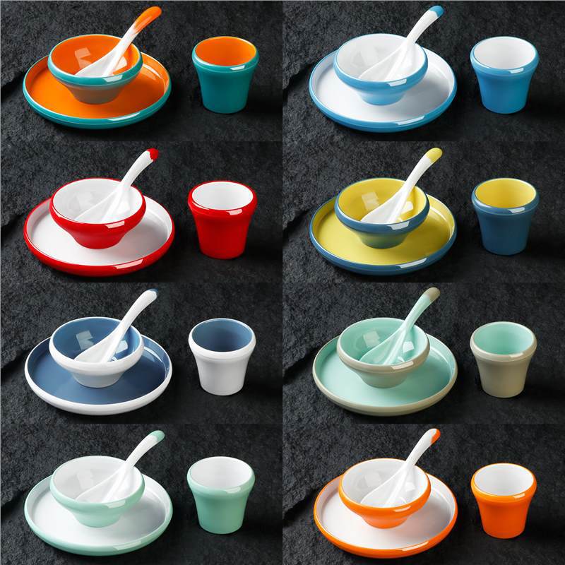 Nordic-style hotel and restaurant bowl, plate, cup, and spoon set, commercial melamine hot pot restaurant tableware four-piece set