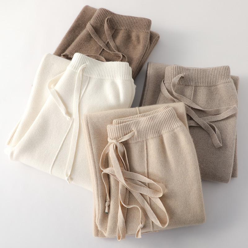 Pantalones de punto de pierna ancha de lana de color puro pantalones de fregona rectos de cintura alta para mujer Otoño e Invierno engrosados drapeados sueltos ropa exterior pantalones largos image 3