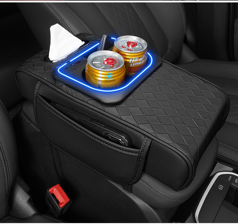 Car Armrest Box Heightening Pad Nappa Pattern Car Storage Box