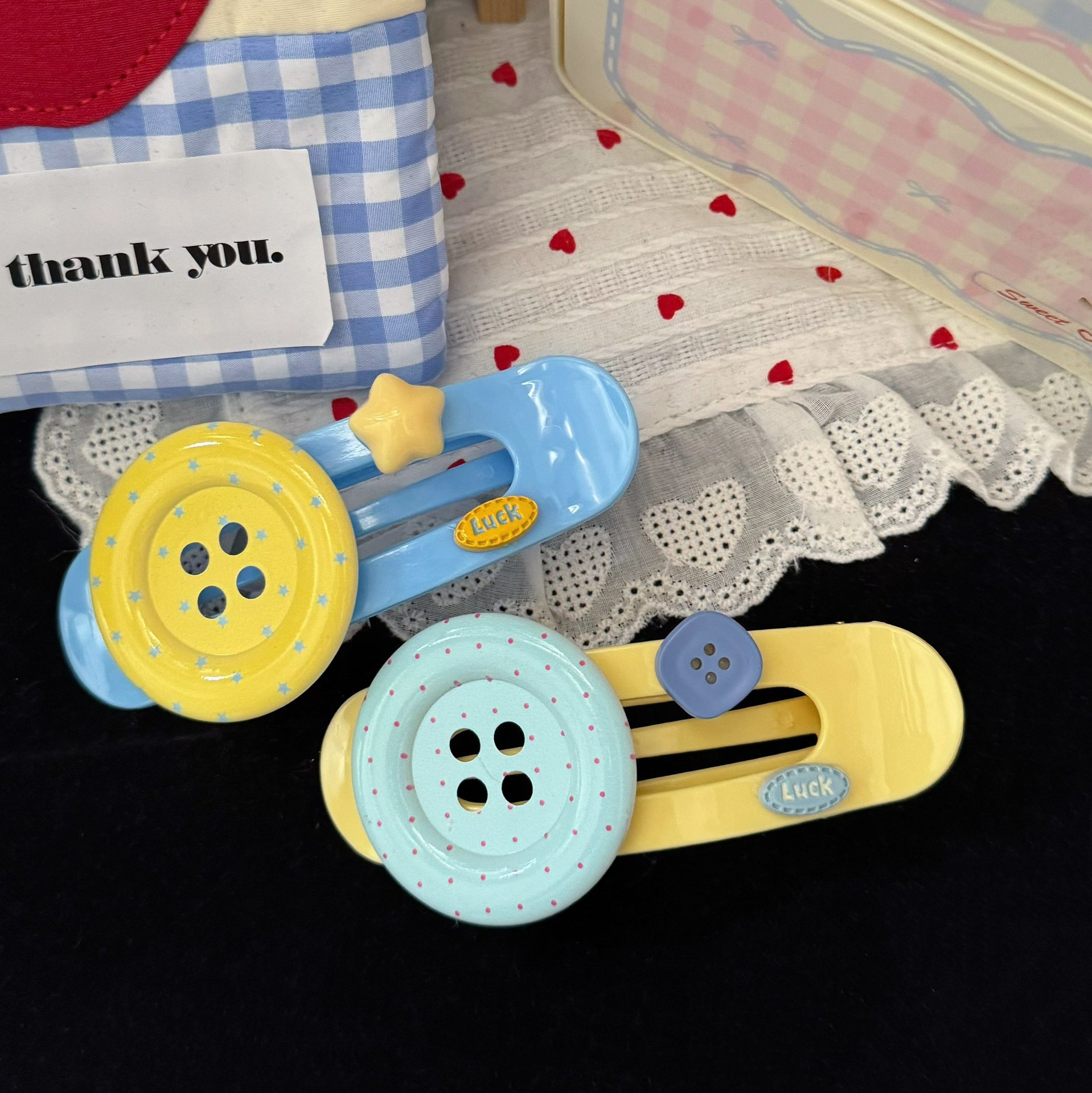 Yellow Button Color Code Dopamine-inspired, oversized button-shaped star and oval hair clips ...
