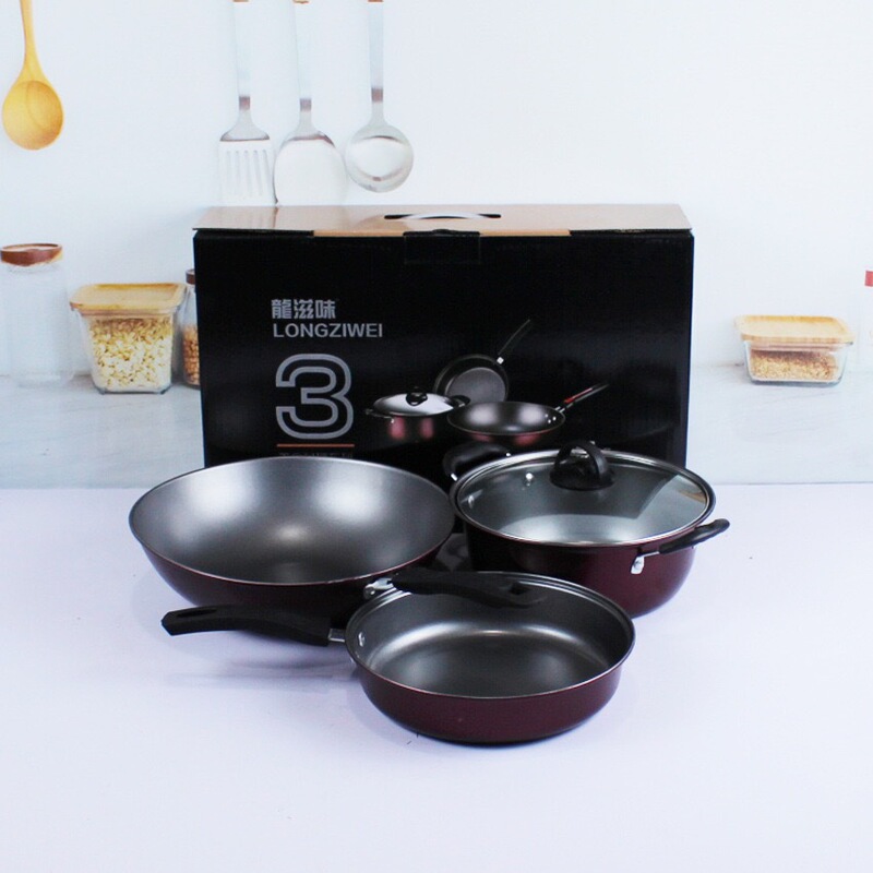 龍味鍋具三点セット麦飯石豪礼蒸煮鍋具セット電磁炉ガス通用鍋具プレゼント|undefined