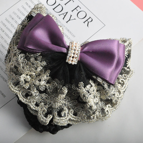 Lace bow professional hair flower work updo hair ornaments encrypted thick mesh bag hair net width about 10-12cm