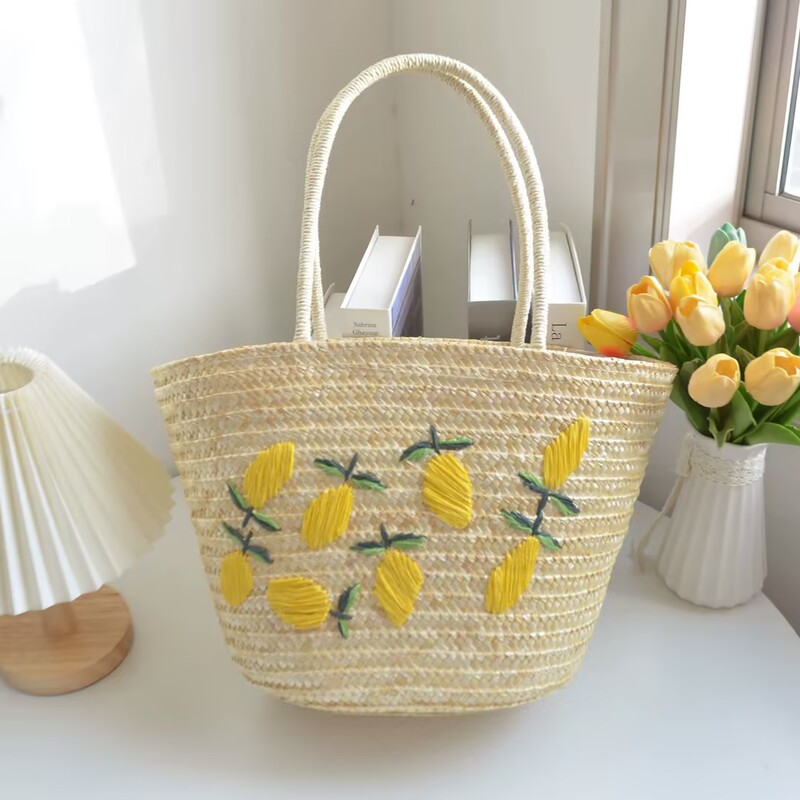 2024 Summer Straw Woven Bag Beach Handmade Woven Bag New Mango Lemon Fresh Hand Bag for Women 2024 Summer Straw Woven Bag Beach Handmade Woven Bag New Mango Lemon Fresh Hand Bag for Women