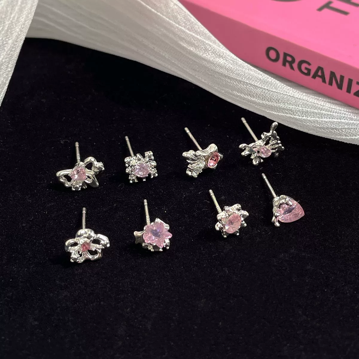 Серьги (Brand) геометрические фуксия, вставки циркония, кисточки, штифты 925 серебро