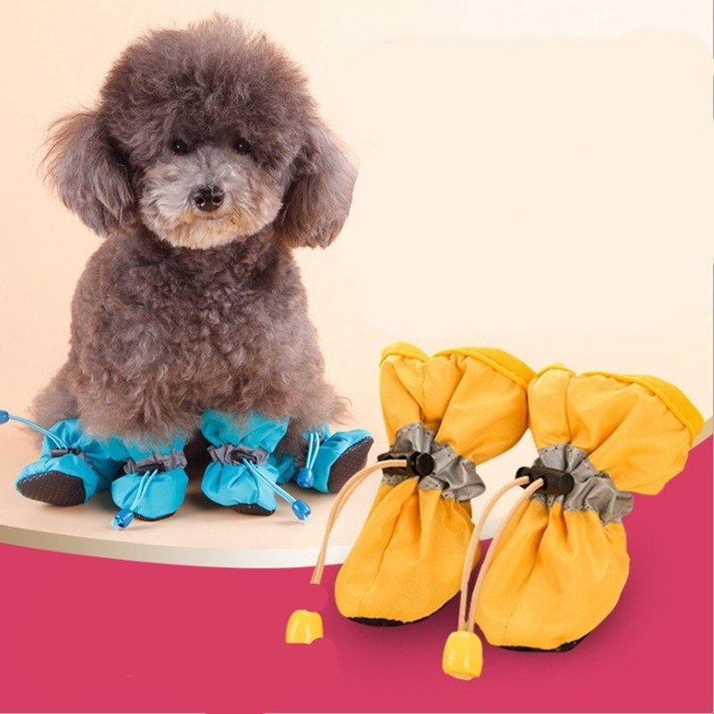 テディ子犬用シューズ 4個セット 四季用小型犬 落ちないビションフリーゼ ペットフットカバー 汚れ防止シューズ|undefined