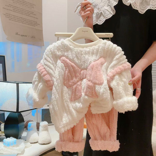 Children's coral velvet pajama set new arrival winter season girl's flannel loungewear thick winter new style