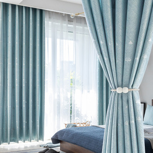 2024 New Curtains for Bedroom and Living Room Rental Room Full Blackout Shading Heat Insulation Sunscreen Casual Hook Finished Curtains