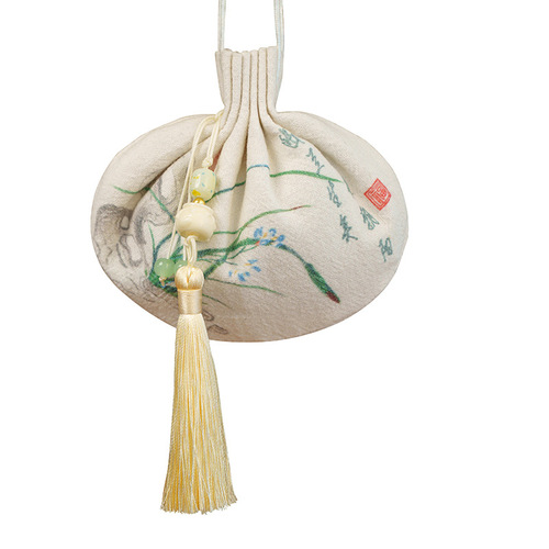 Qian Li Traditional Chinese Style Dragon Boat Festival Aromatherapy Sachet Landscape Painting Scented Bag Elegant Lotus-shaped Purse Zen Aesthetic Cotton Linen Sachet Empty Bag Wholesale