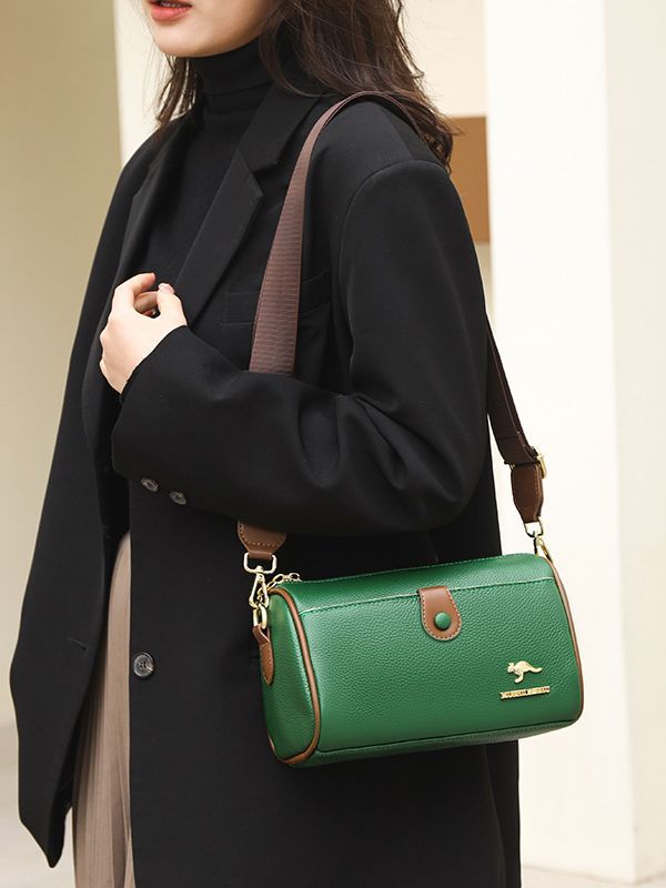 Kangaroo Brand Genuine Leather Women's Bag 2025 New Single Shoulder Crossbody Bag Middle-Aged Mother First-Layer Cowhide Boston Bag
