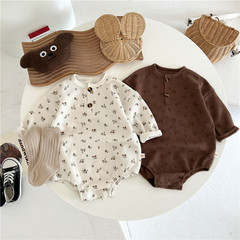 INS風男女寶寶三角包屁衣 活性印花0-2歲坑條棉哈衣爬爬服