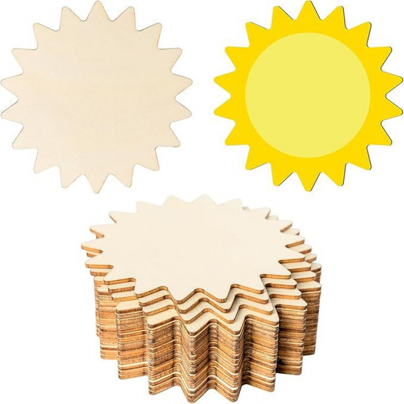 Wooden Sun Craft Blank Wooden Pieces Summer Crafts for DIY Projects, Painting, and Sketching