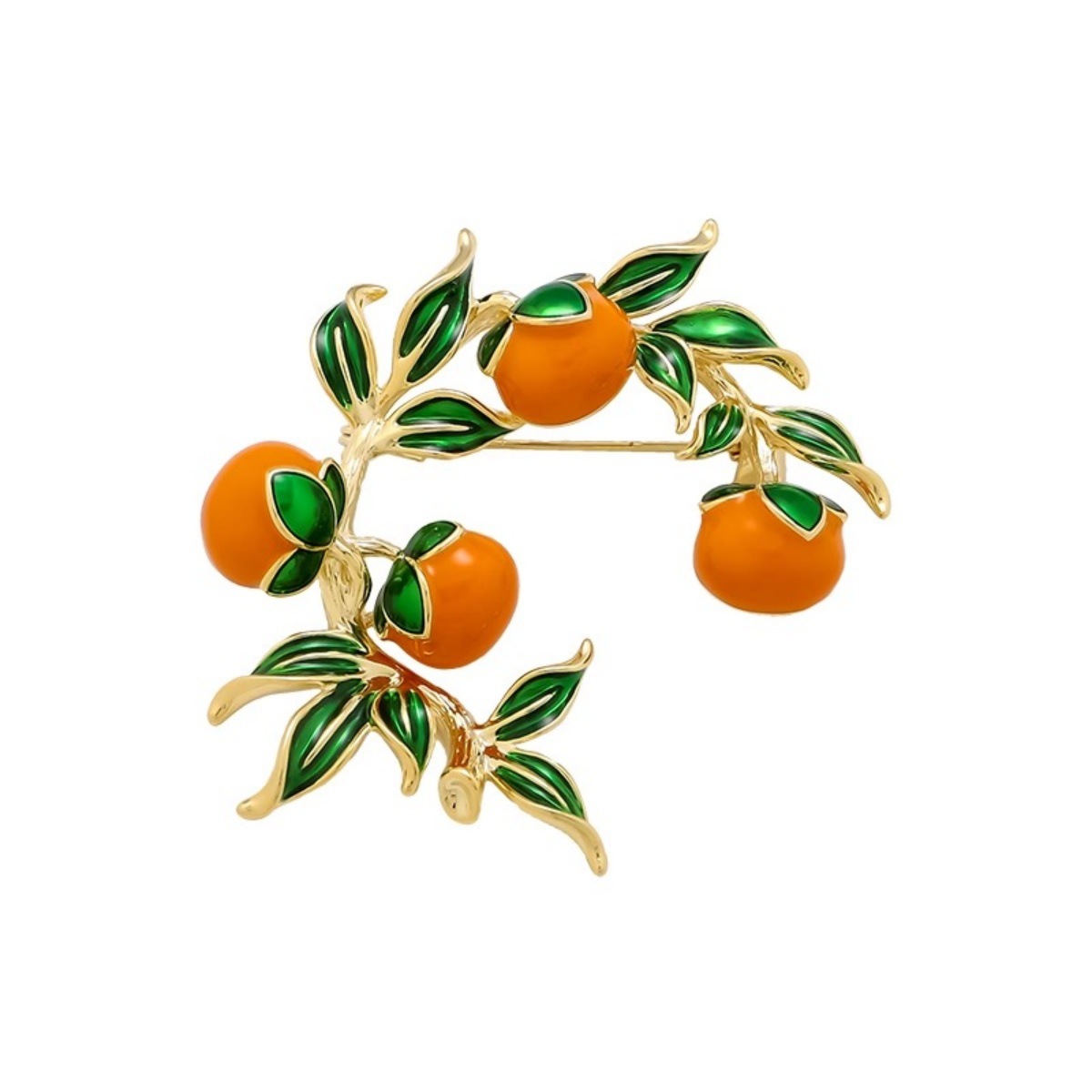 New Persimmon Ruyi Brooch Pastoral Style Oil Dropping Enamel Persimmon Corsage Women's Fashion Creative Clothing National Style Pin