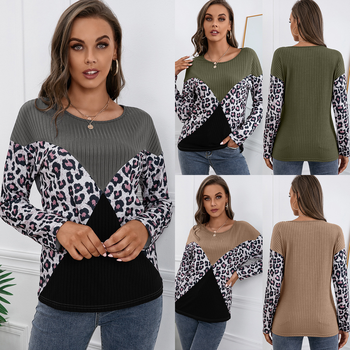 Leopard Print Top in Dark Gray