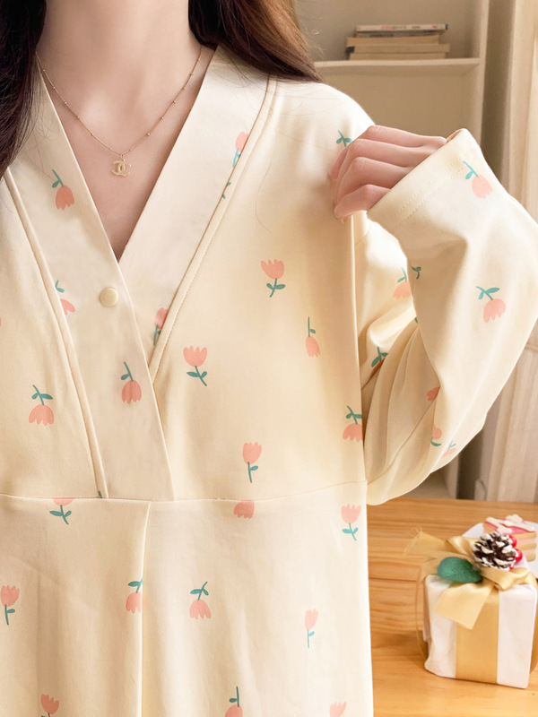 月子服春秋綿質産後授乳パジャマ通気性吸汗薄いタイプ妊婦パジャマ夏授乳調節可能|undefined