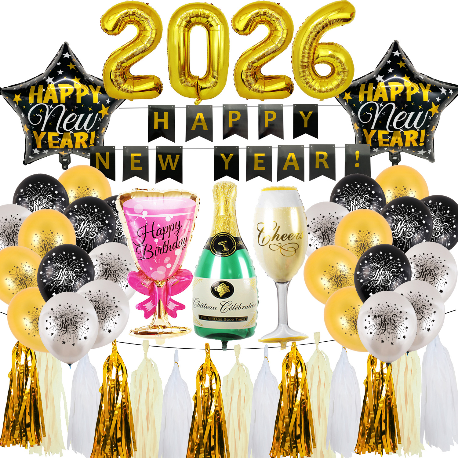 Globo de Año Nuevo Decoración Globo Venta al por mayor transfronteriza Fiesta de Año Nuevo Decoración Escena Película de aluminio Diseño de atmósfera de látex