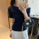Korean Style Hot Girl Twisted Pleated Design Short-sleeved T-shirt Women's 2025 Summer New Slim-fit Pure Shoulder Top