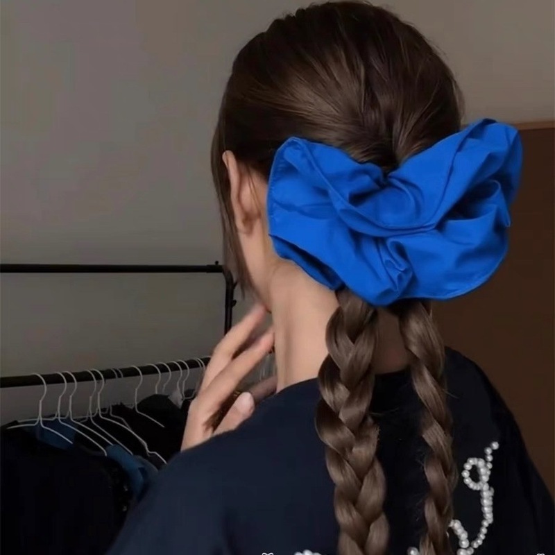 韩系简约百搭蓝色布艺大肠发圈女气质高马尾丸子头盘发头绳发饰新|undefined