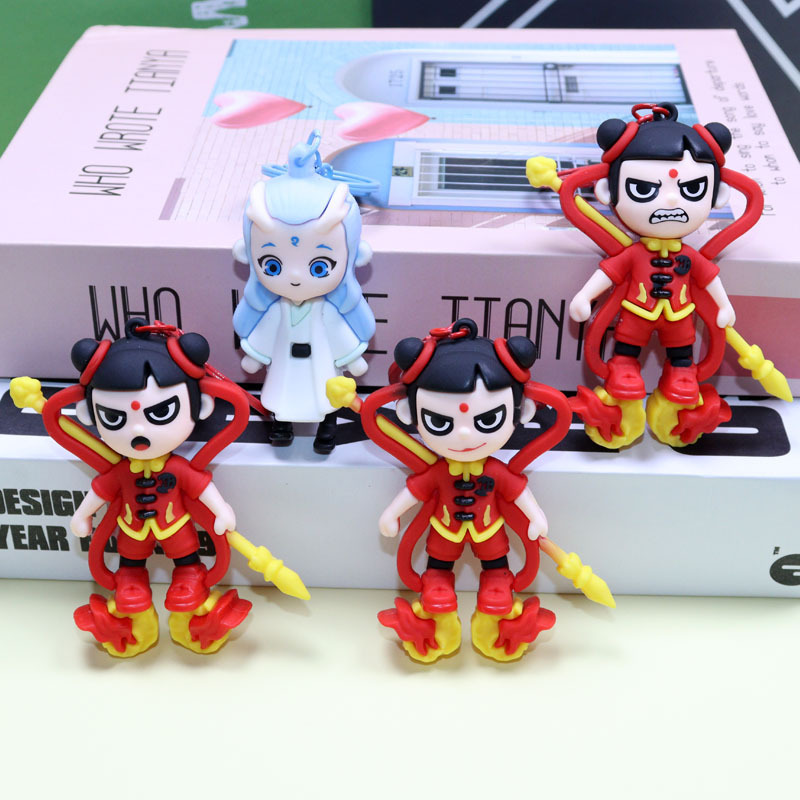 Creative Cartoon Nezha Chaos Sea Keychain Cute Hot Wheels Little Nezha Ao Bing Three Princes Keychain Small Gift