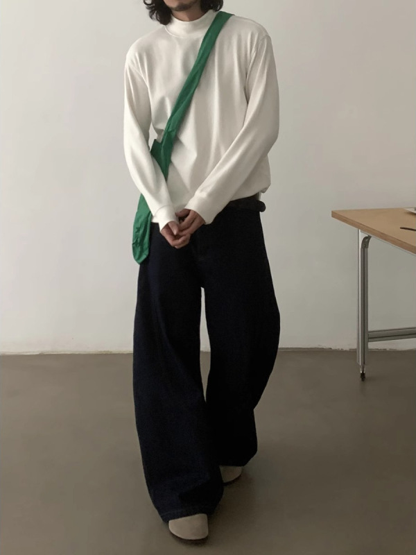 丹宁蓝色弯刀牛仔裤男款春秋潮牌美式baggy阔腿裤宽松痞帅裤子男|undefined