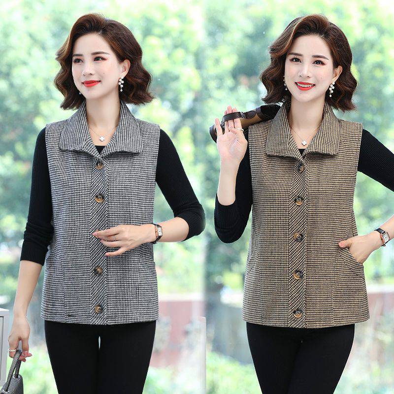 All-match New Middle-aged Mother's Autumn Vest Shoulder Waistcoat Large Size Middle-aged and Elderly Women's Vest Top Wearing Western Style