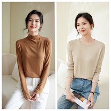 秋冬羊毛绒打底衫女士圆领打底衫简约通勤修身显瘦半高领上衣女