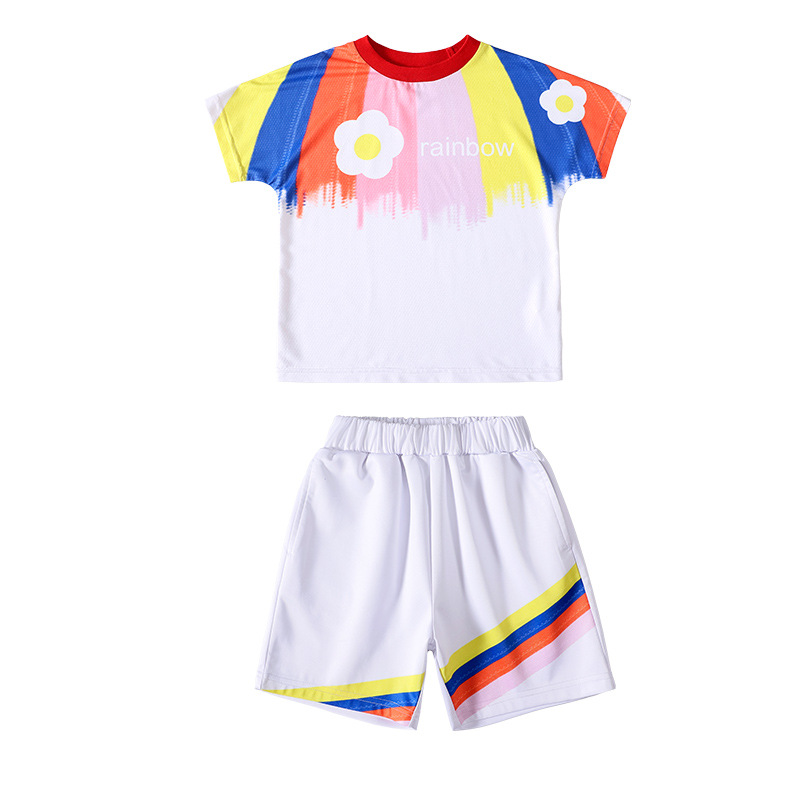 2024夏季新款幼儿园彩色短袖套装毕业拍照春游团队服装六一表演套
