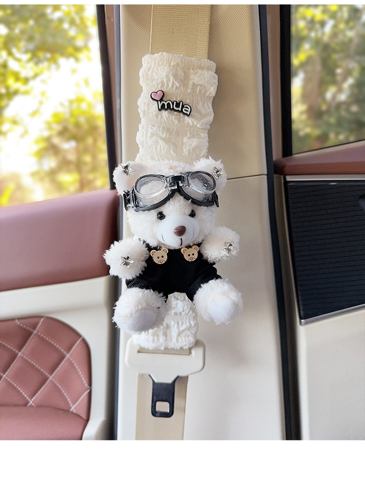 Car Seat Belt Anti-Leveler Shoulder Cover Plush Bear Car Creative Puff Belt Cover Car Interior Decoration Women