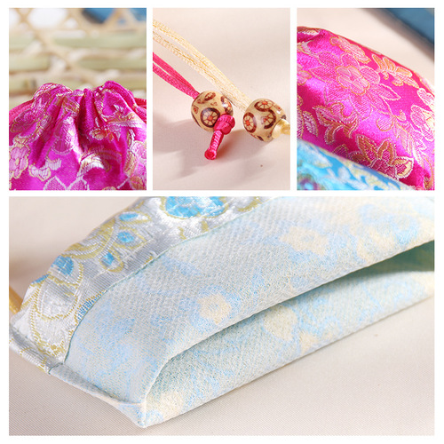 High-quality round-bottom silk brocade drawstring bag, bead jewelry pouch for antiques, bracelets, accessories, cute bag, wholesale