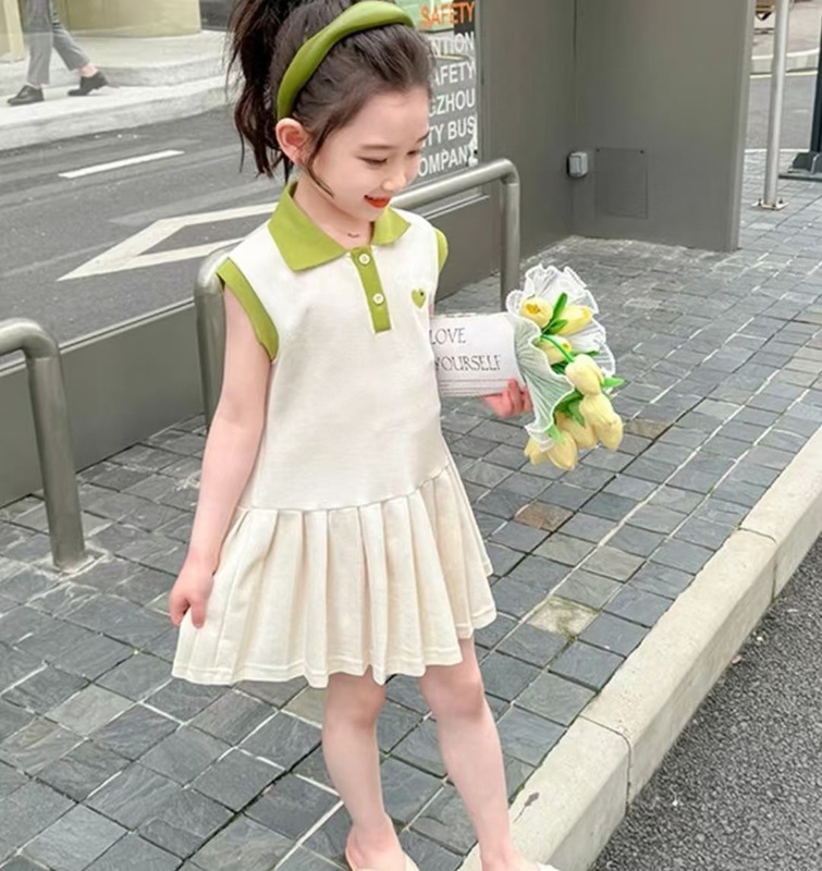 儿童无袖连衣裙女童爱心polo百褶裙洋气时尚公主裙夏季背心裙|undefined