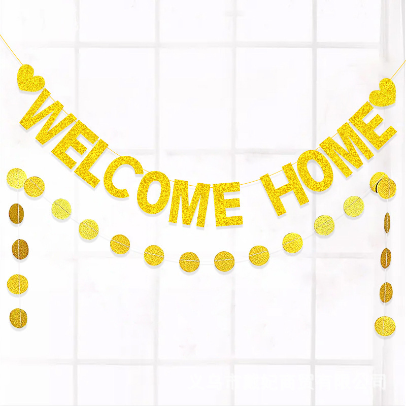 Bienvenido a casa baby shower amor brillo guirnalda partido cadena redonda bandera