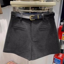 毛呢短裤女士2024秋冬新款高腰宽松a字显瘦休闲百搭靴裤子