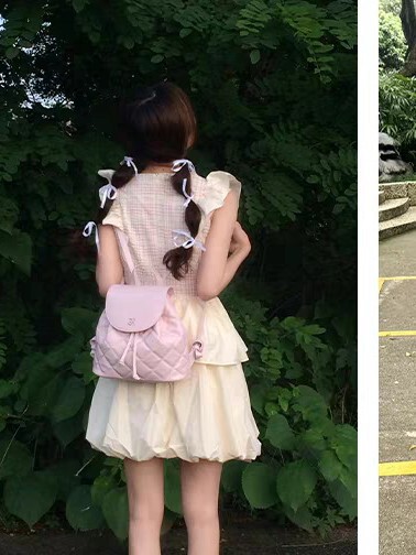 ANGELSKY双肩包女粉色包包小香风背包女生菱格设计感小众新款|undefined